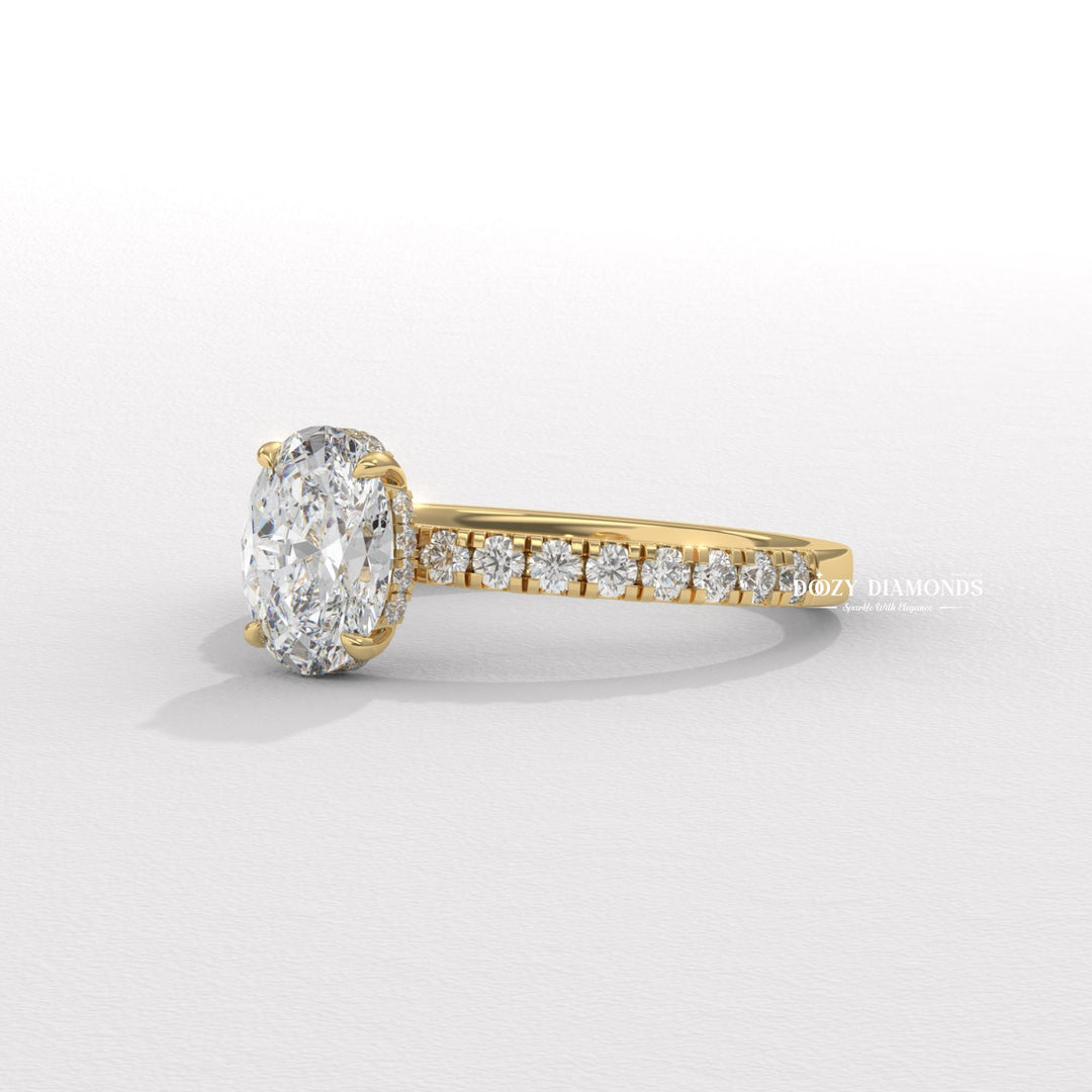 Hidden Halo Engagement Ring, Oval Lab Grown Diamond Ring