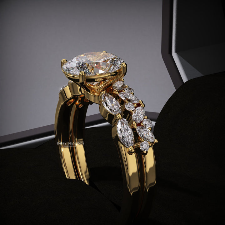 Oval Lab Grown Pave Engagement Ring & Cluster Wedding Band