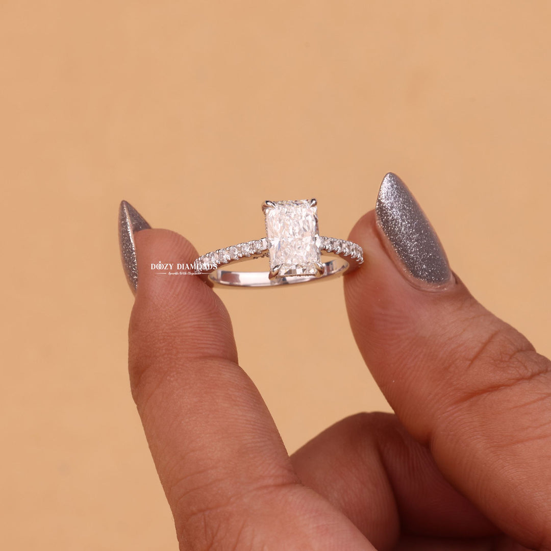 Radiant split shank engagement ring, Radiant channel set engagement ring, Radiant swirl engagement ring, Radiant unique engagement ring, Radiant traditional