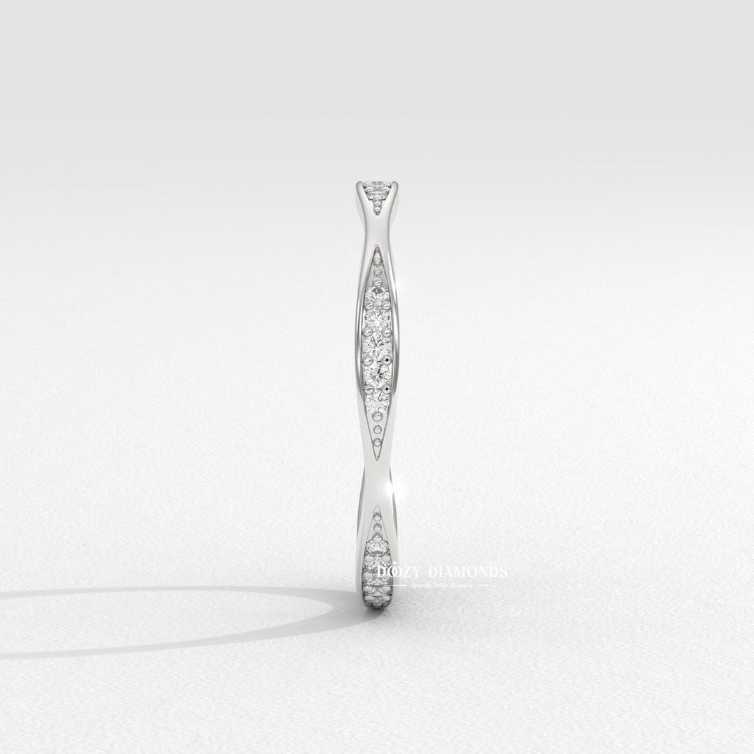 Round Lab Grown Diamond Tapered Pave Diamond Wedding Band