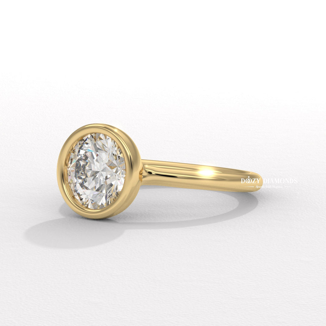 Round Bezel Set Engagement Ring, Lab Grown Diamond Ring
