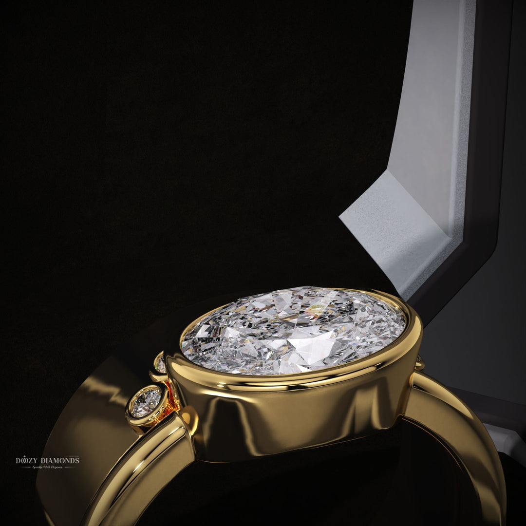 East-West Oval Lab Grown Diamond Bezel With Wedding  Band