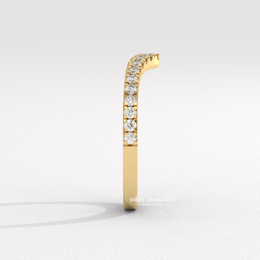 V Shaped Chevron Band, Round Lab Grown Diamond Wedding Band