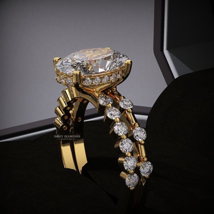 Oval Lab Grown Pave Engagement Ring & Distance Pave Wedding Band