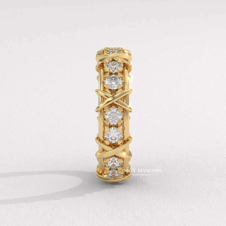 Full Eternity Wedding Band - 3.50MM Round Brilliant Cut EF/VS Lab Created Diamond Stackable Matching Band