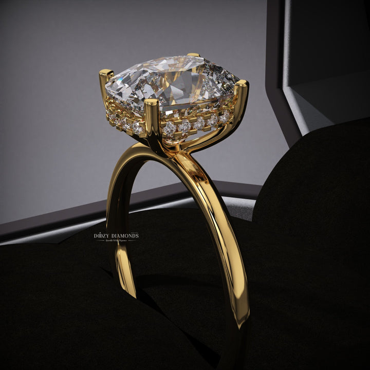 Cushion Lab Grown E/VVS2 Hidden Halo Diamond Engagement Ring