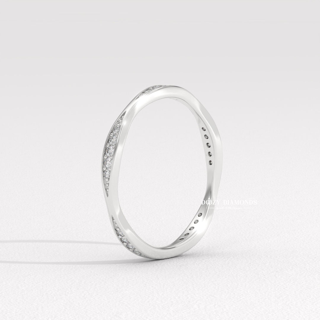 Round Lab Grown Diamond Tapered Pave Diamond Wedding Band
