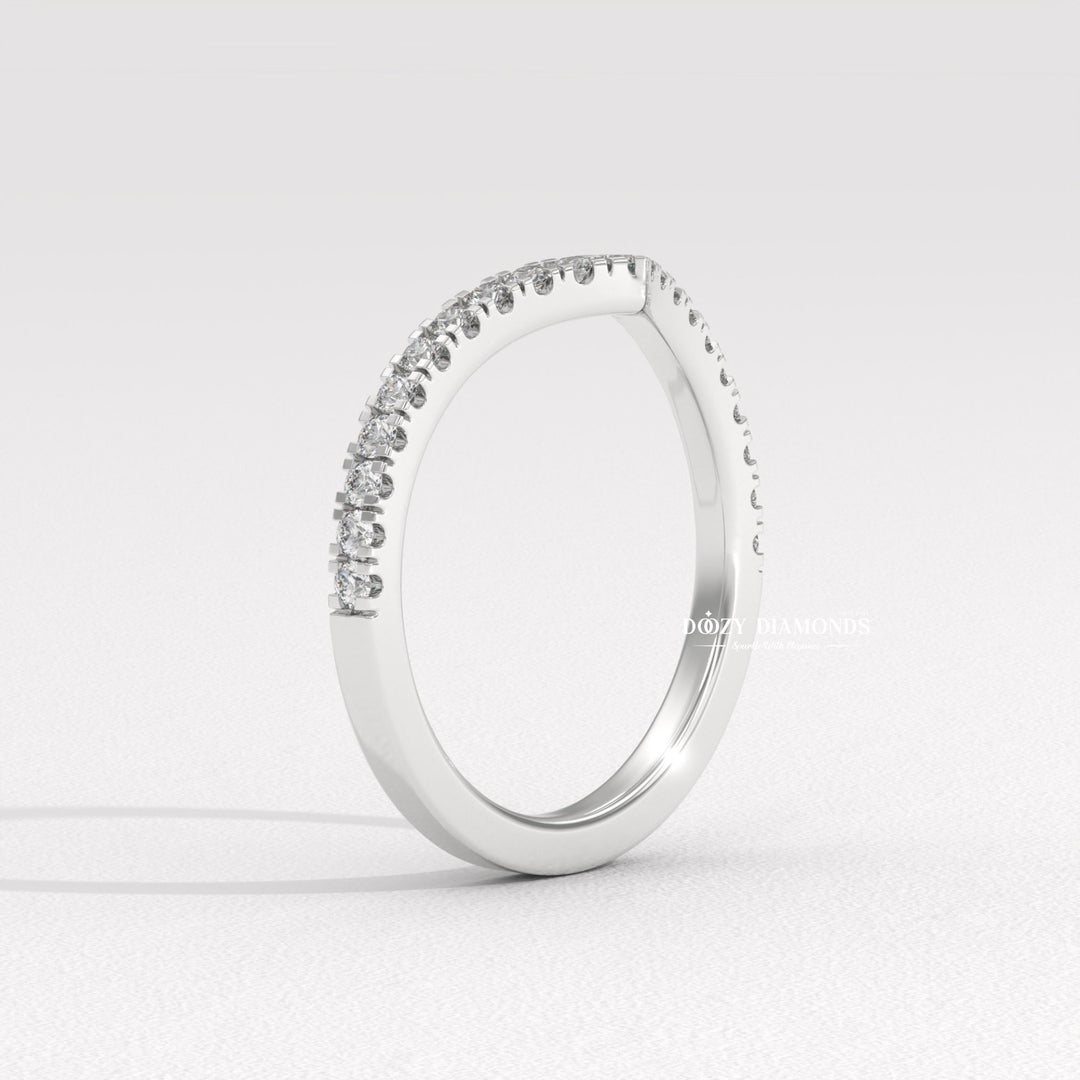 V Shaped Chevron Band, Round Lab Grown Diamond Wedding Band