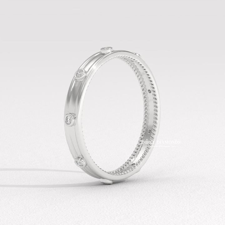 Round Diamond Flush Set Wedding Band