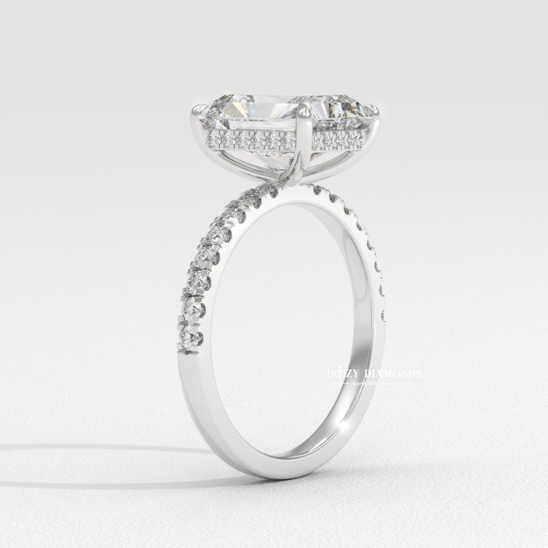 Hidden Halo Engagement Ring, Radiant Cut Lab Grown Diamond Ring