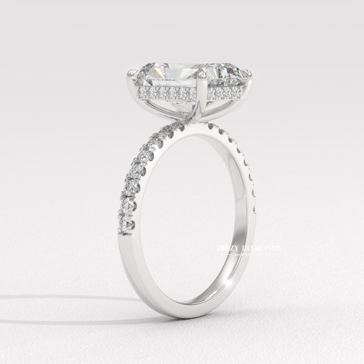 Hidden Halo Engagement Ring, Radiant Cut Lab Grown Diamond Ring