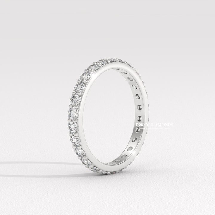 Shared Prong Wedding Band - Round Moissanite Full Eternity Wedding Band