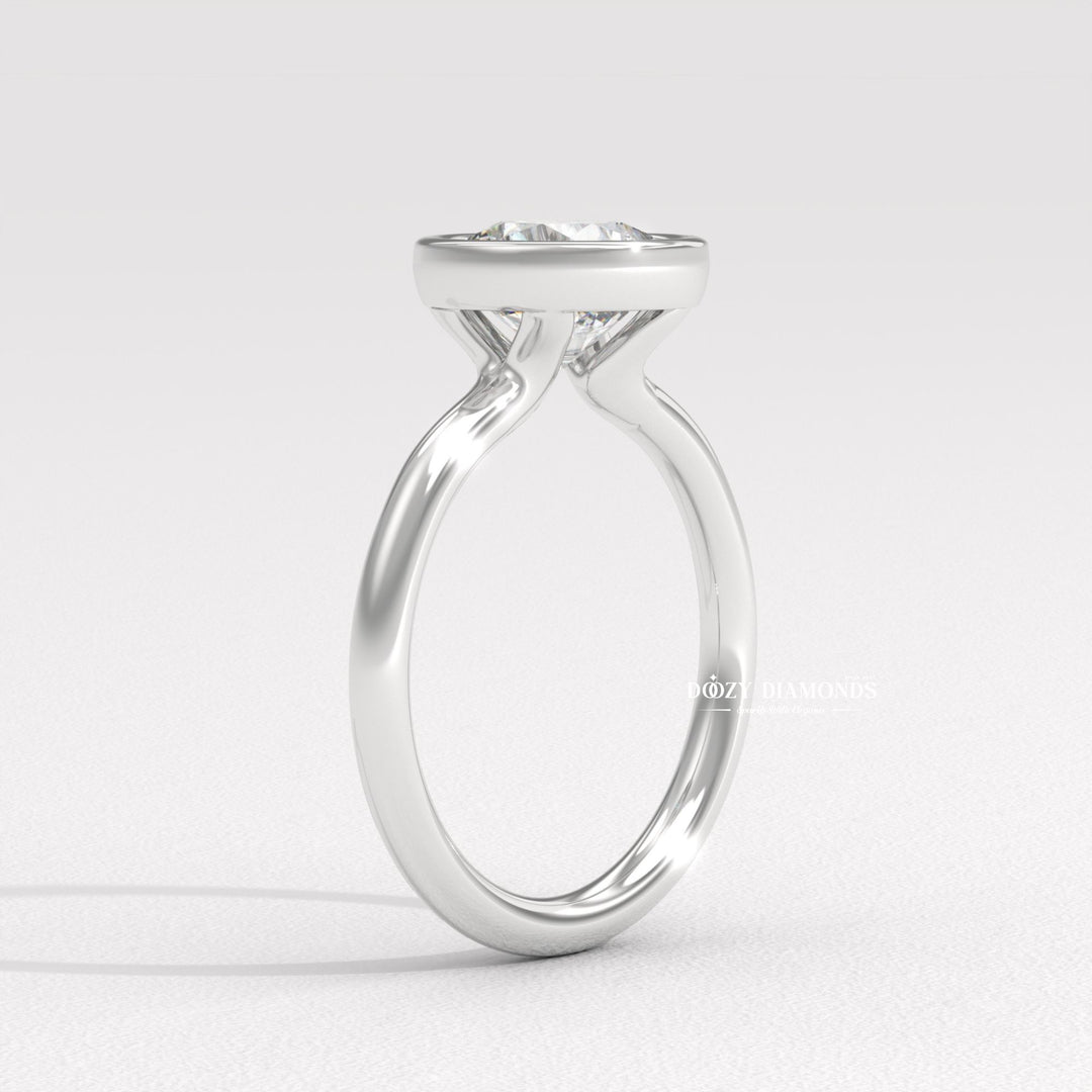Round Bezel Set Engagement Ring, Lab Grown Diamond Ring