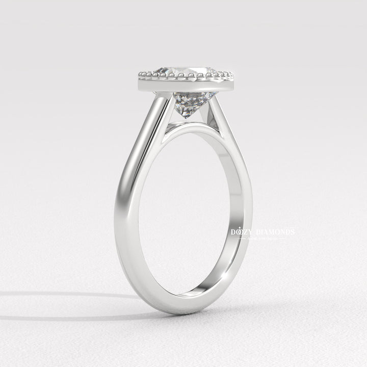 White Gold Bezel Set Cushion Cut Vintage Engagement Ring