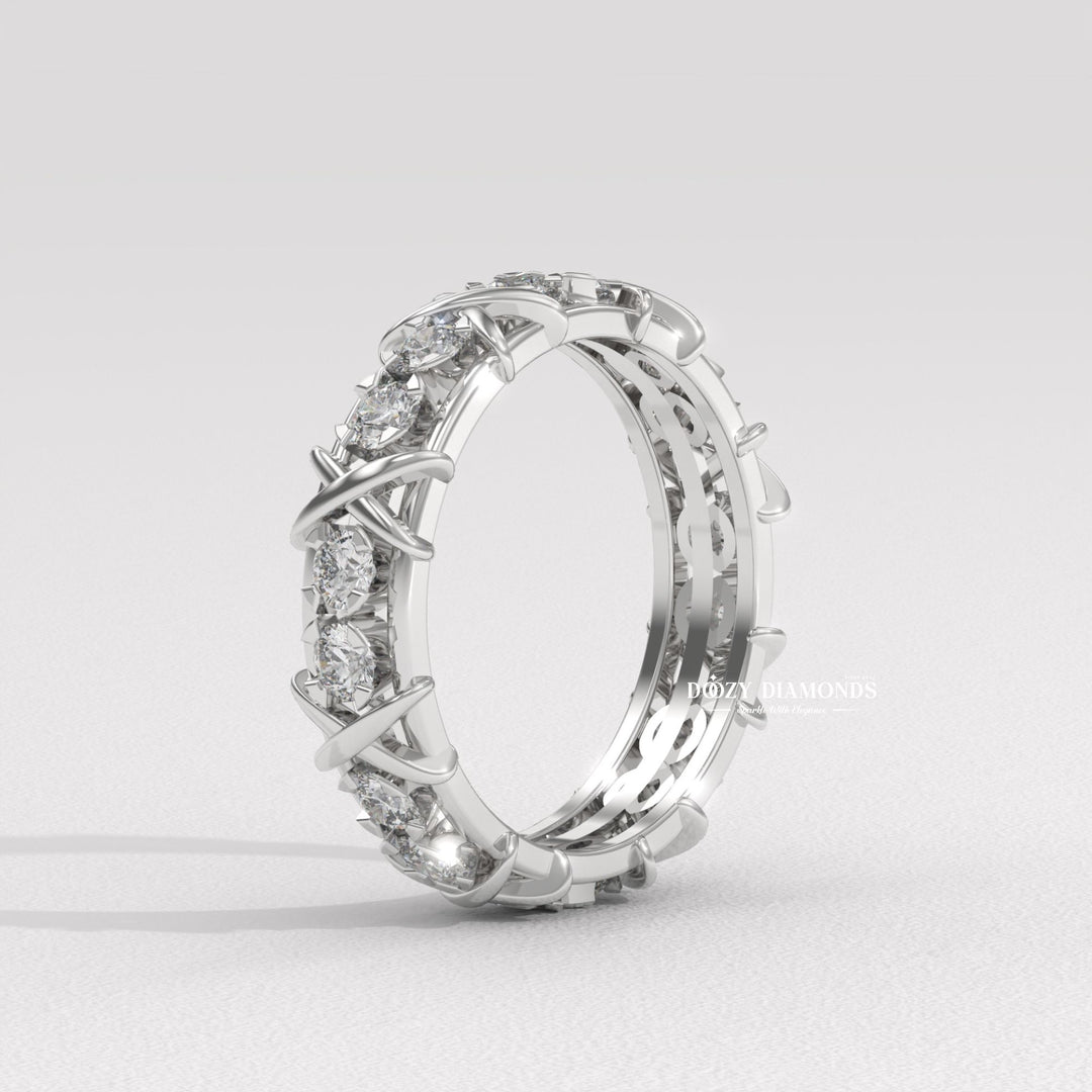 Full Eternity Wedding Band - 3.50MM Round Brilliant Cut EF/VS Lab Created Diamond Stackable Matching Band