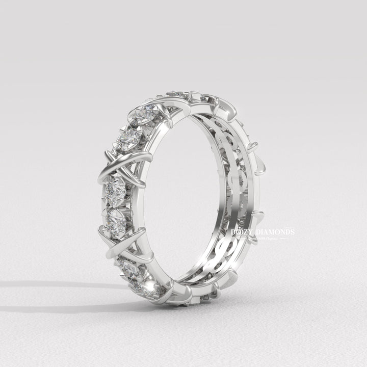Full Eternity Wedding Band - 3.50MM Round Brilliant Cut EF/VS Lab Created Diamond Stackable Matching Band