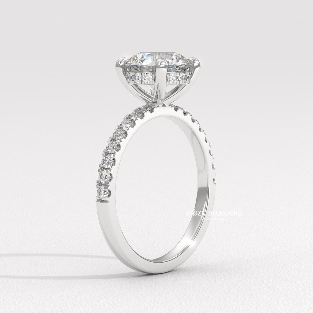 Hidden Halo Ring, Round Brilliant Cut Lab Grown Diamond Ring