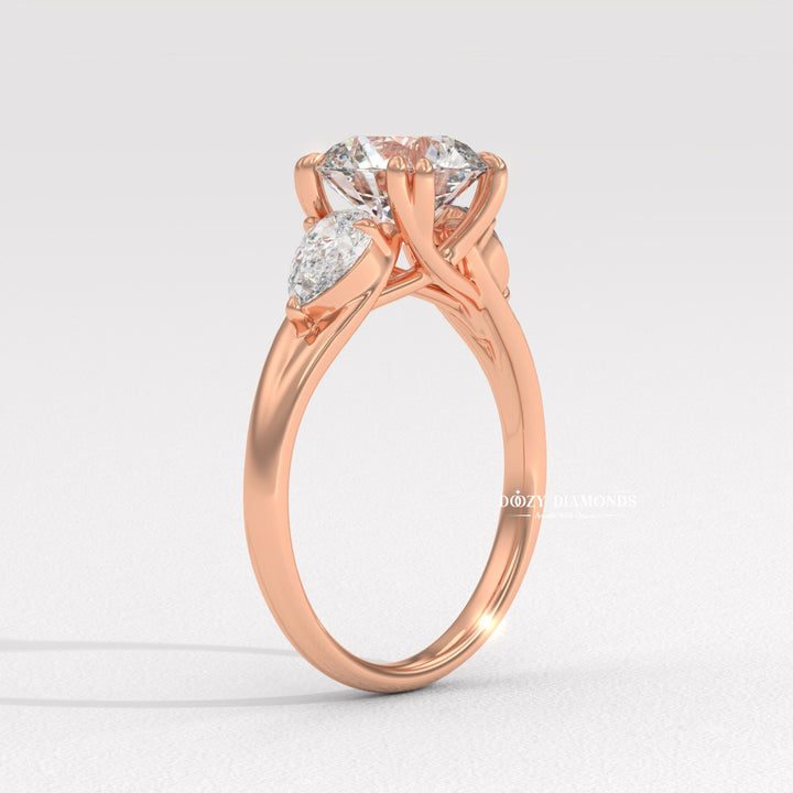 Affordable lab created engagement ring
Classic round three stone ring
Modern lab diamond engagement ring