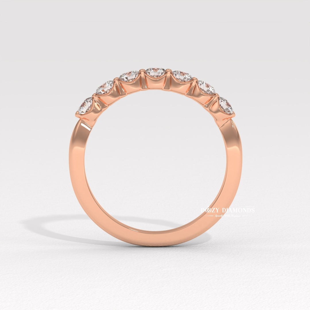 2.0 MM Round Lab Grown Diamond Floating Bubble Half Eternity Band, Stackable Wedding Band