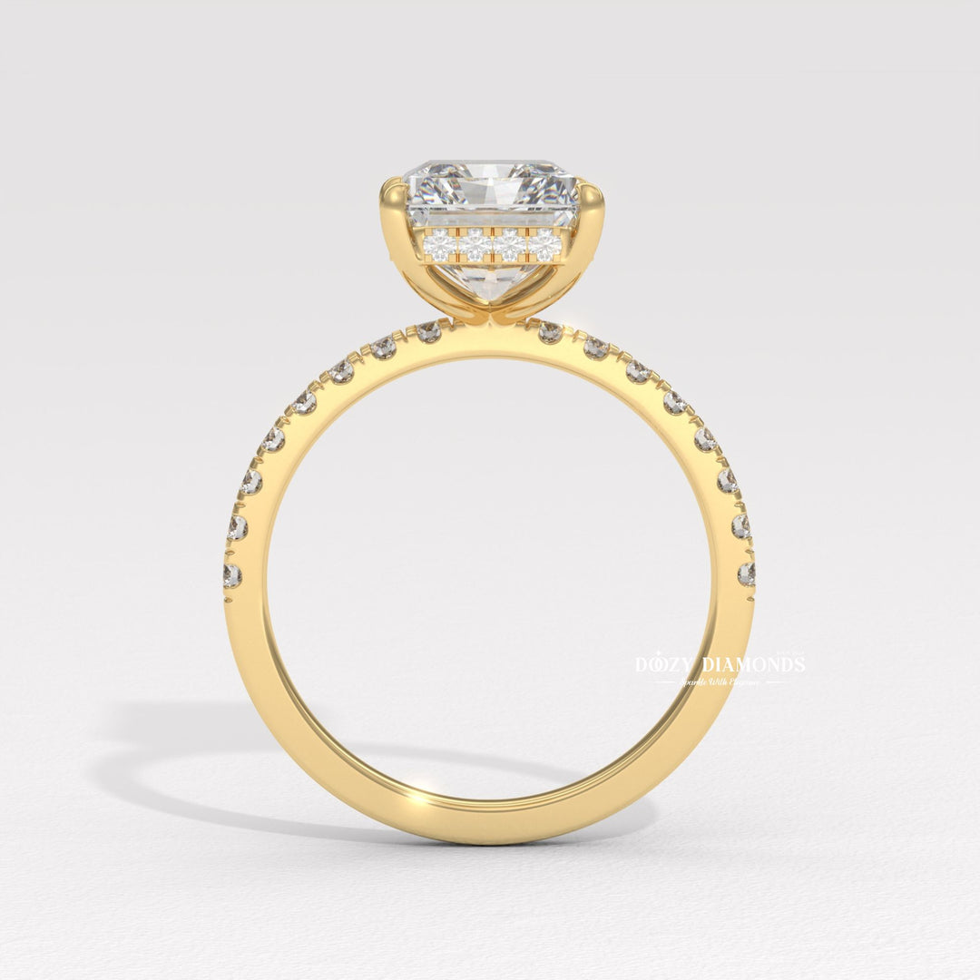 Hidden Halo Engagement Ring, Radiant Cut Lab Grown Diamond Ring