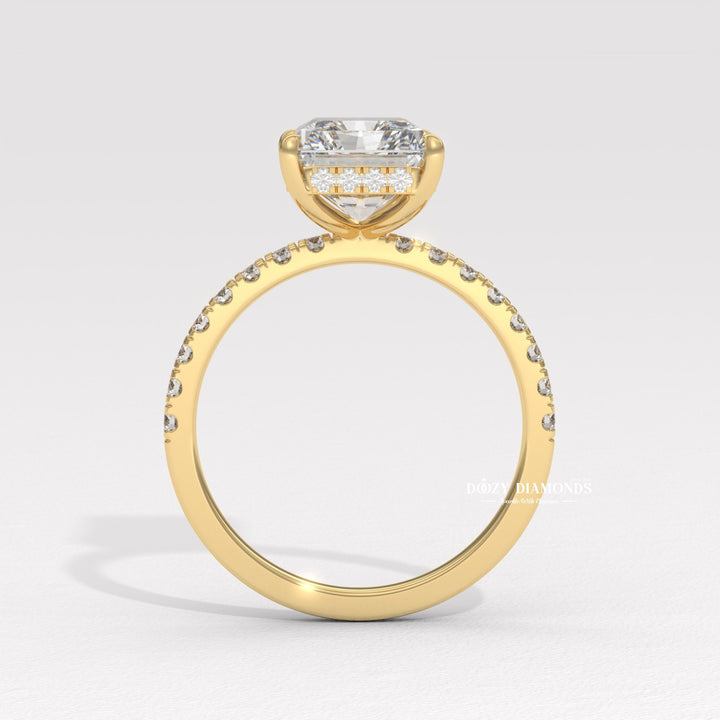 Hidden Halo Engagement Ring, Radiant Cut Lab Grown Diamond Ring
