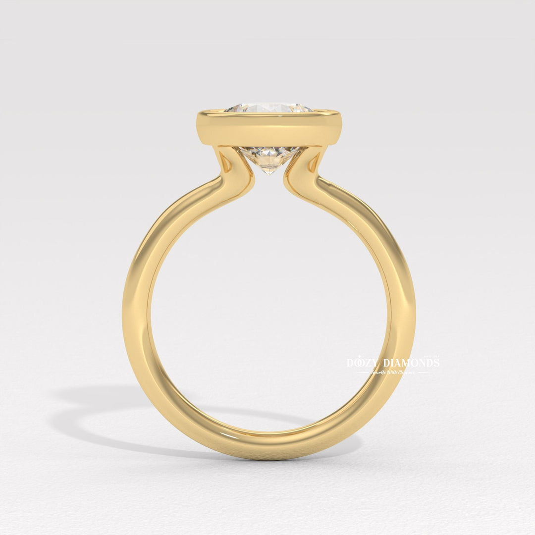 Round Bezel Set Engagement Ring, Lab Grown Diamond Ring