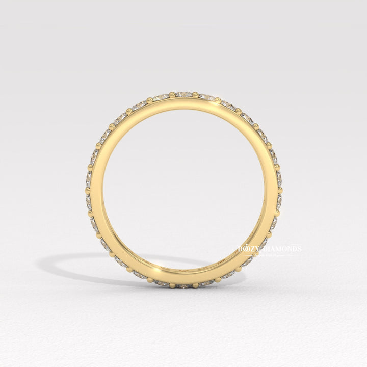 Shared Prong Wedding Band - Round Moissanite Full Eternity Wedding Band
