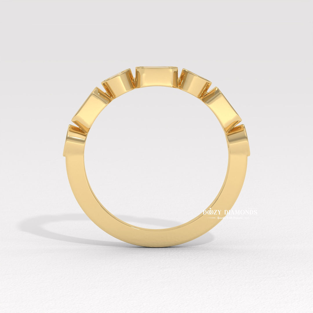 Round & Emerald Lab Created Diamond Bezel Set Wedding Band
