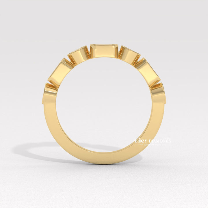 Round & Emerald Lab Created Diamond Bezel Set Wedding Band