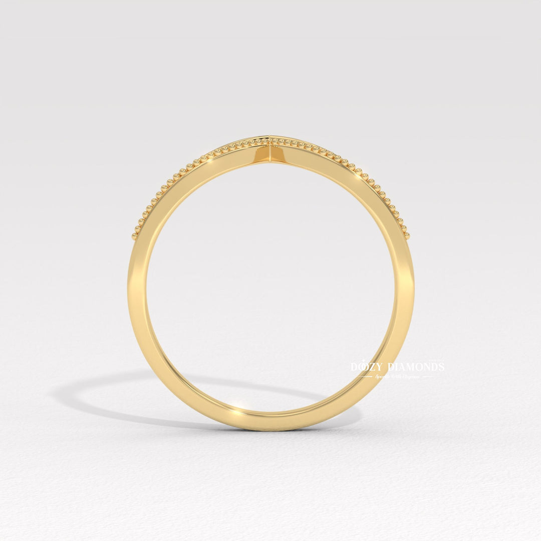 Milgrain Wedding Band in Yellow Gold with Curved Design