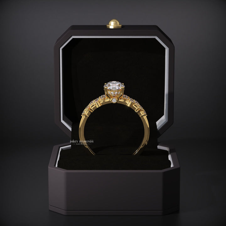 Oval Lab Grown Zig Zag Pave Engagement Ring & Matching Wedding Band