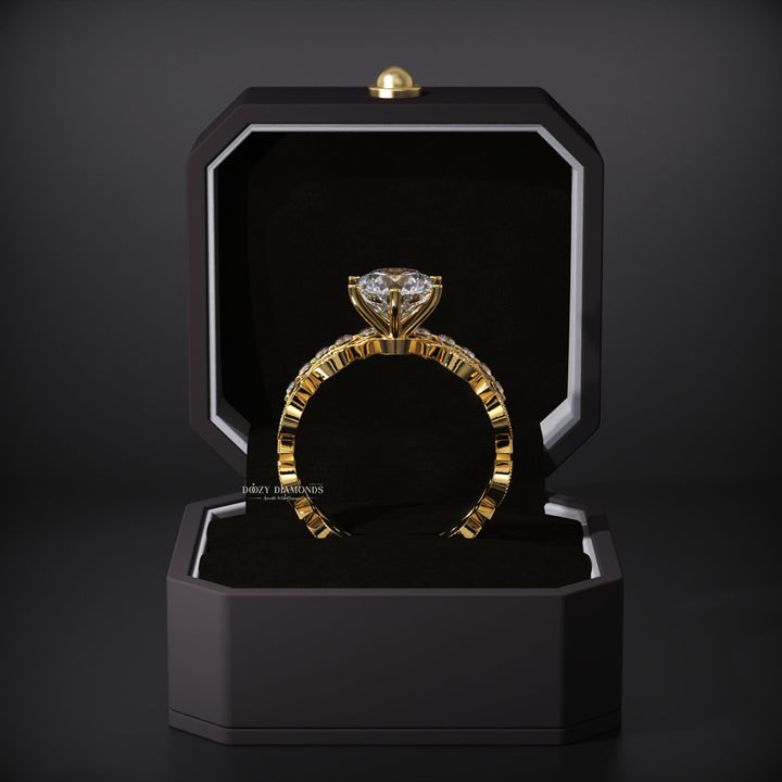 Round Vintage Pave Lab Grown Engagement Ring & Half Eternity Wedding Band