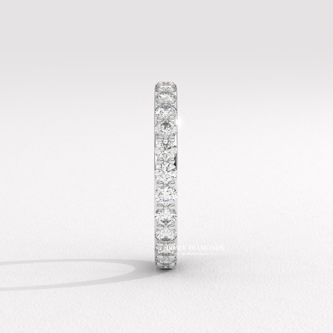 Shared Prong Wedding Band - Round Moissanite Full Eternity Wedding Band