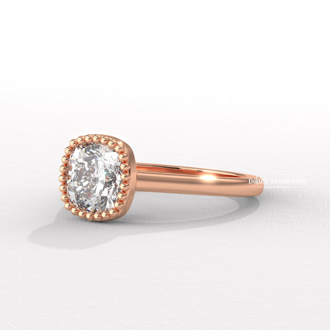 White Gold Bezel Set Cushion Cut Vintage Engagement Ring