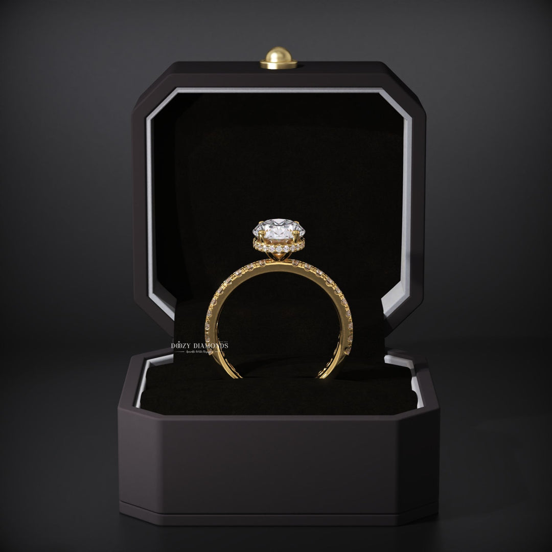 Oval Hidden Halo Lab Grown Engagement Ring - Floating Bubble Wedding Band