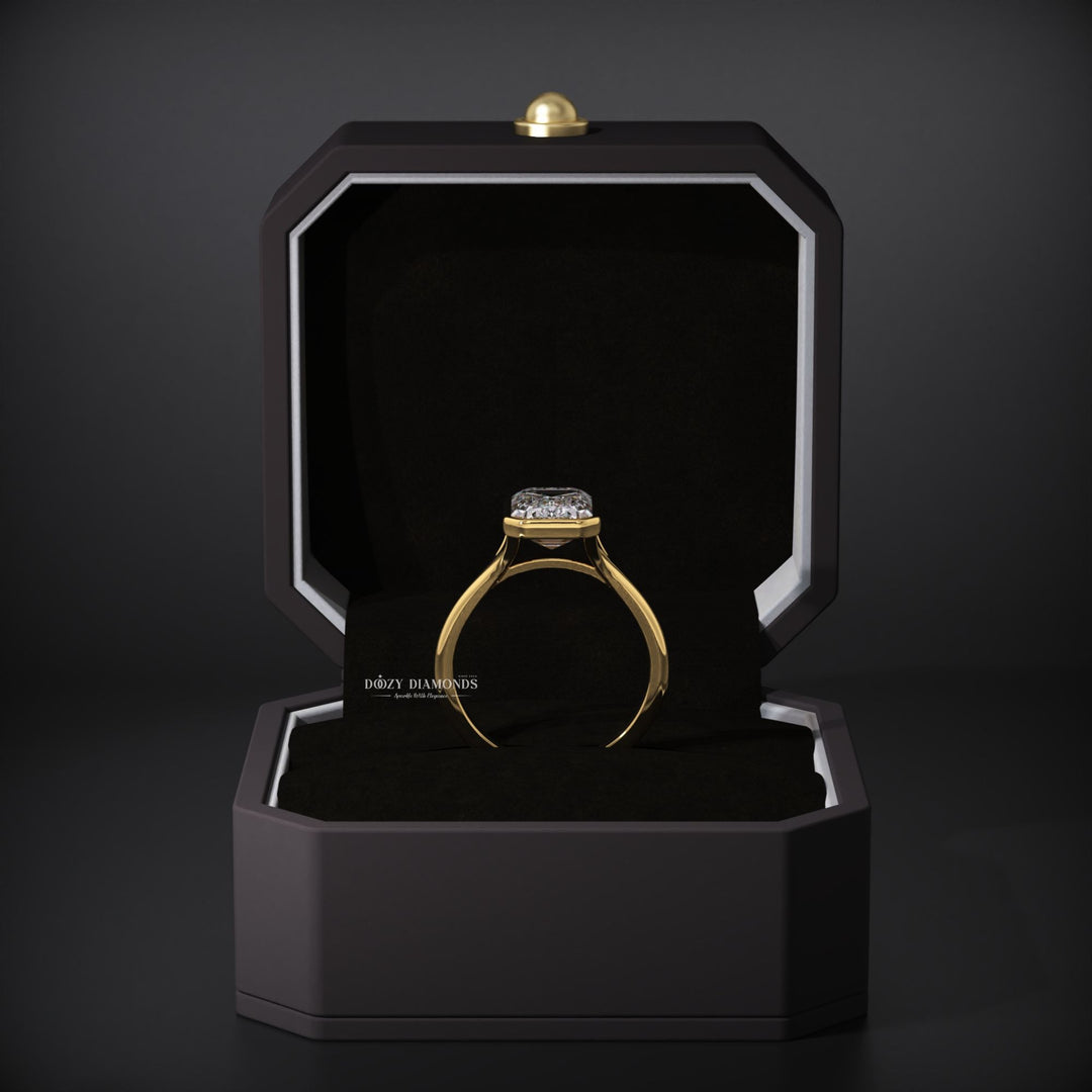 Bezel Set Emerald Lab Grown E/VS2 Diamond Engagement Ring