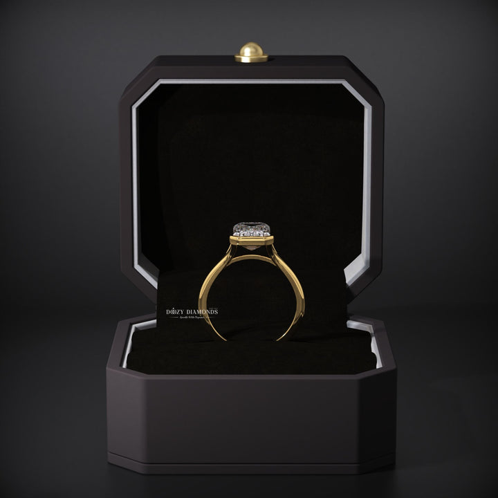 Bezel Set Emerald Lab Grown E/VS2 Diamond Engagement Ring