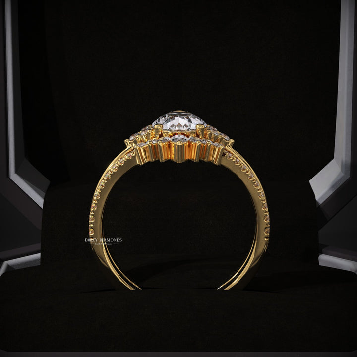 Pear Cluster Lab Grown Engagement Ring With Curved Diamond Stacking Band