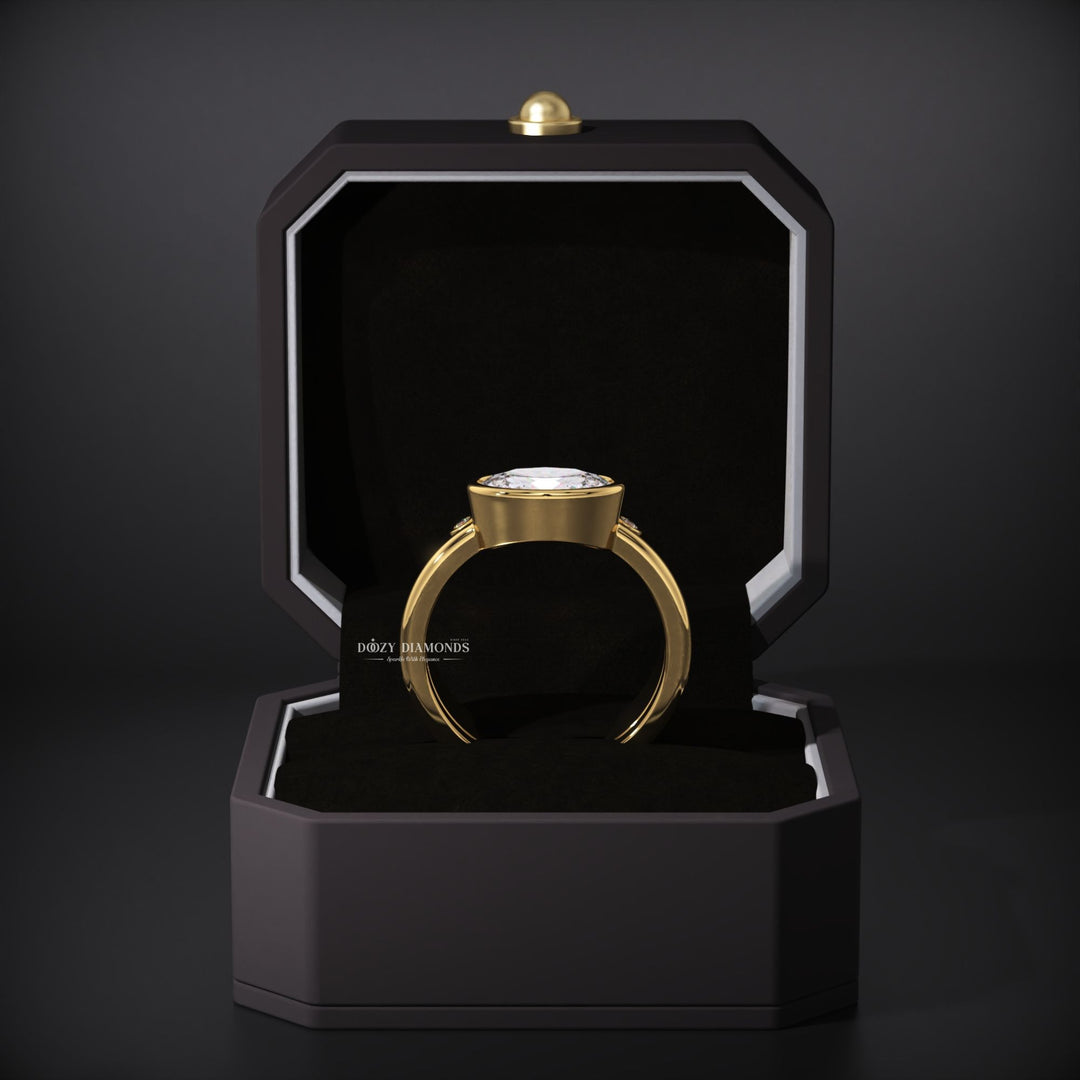 East-West Oval Lab Grown Diamond Bezel With Wedding  Band