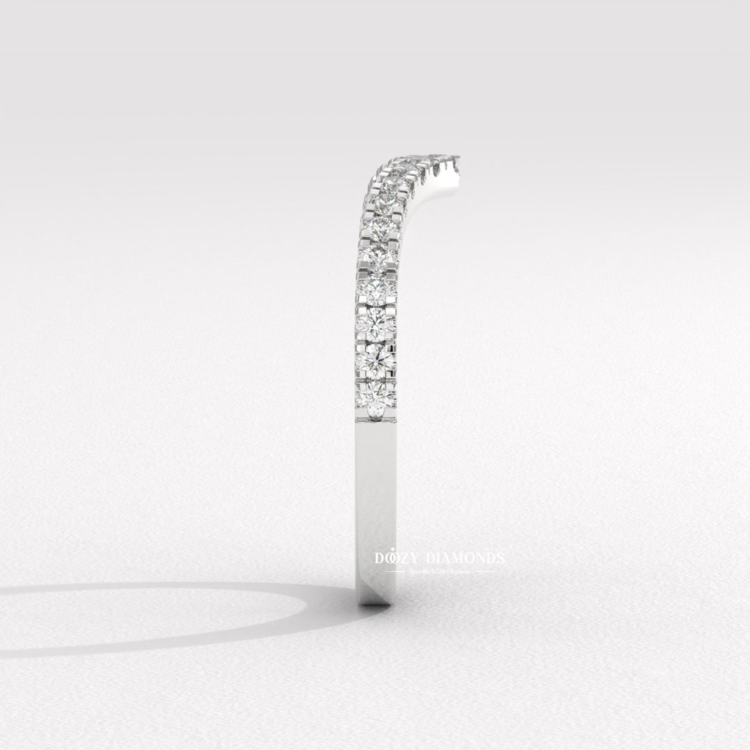 V Shaped Chevron Band, Round Lab Grown Diamond Wedding Band