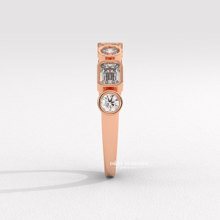Round & Emerald Lab Created Diamond Bezel Set Wedding Band