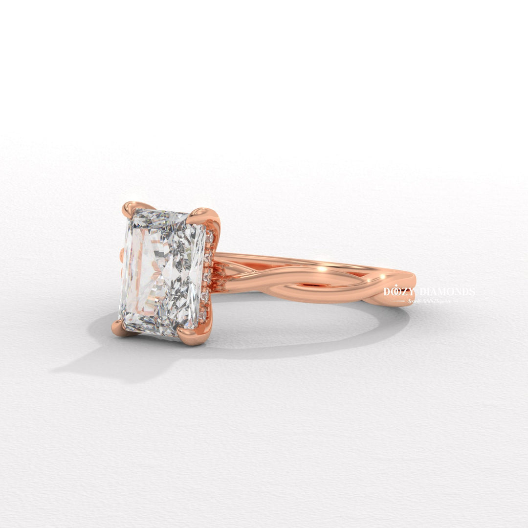Nature Inspired Radiant Cut Diamond Ring in White Gold