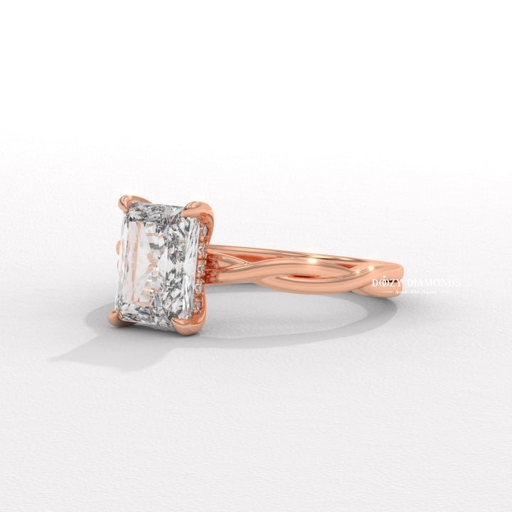 Nature Inspired Radiant Cut Diamond Ring in White Gold