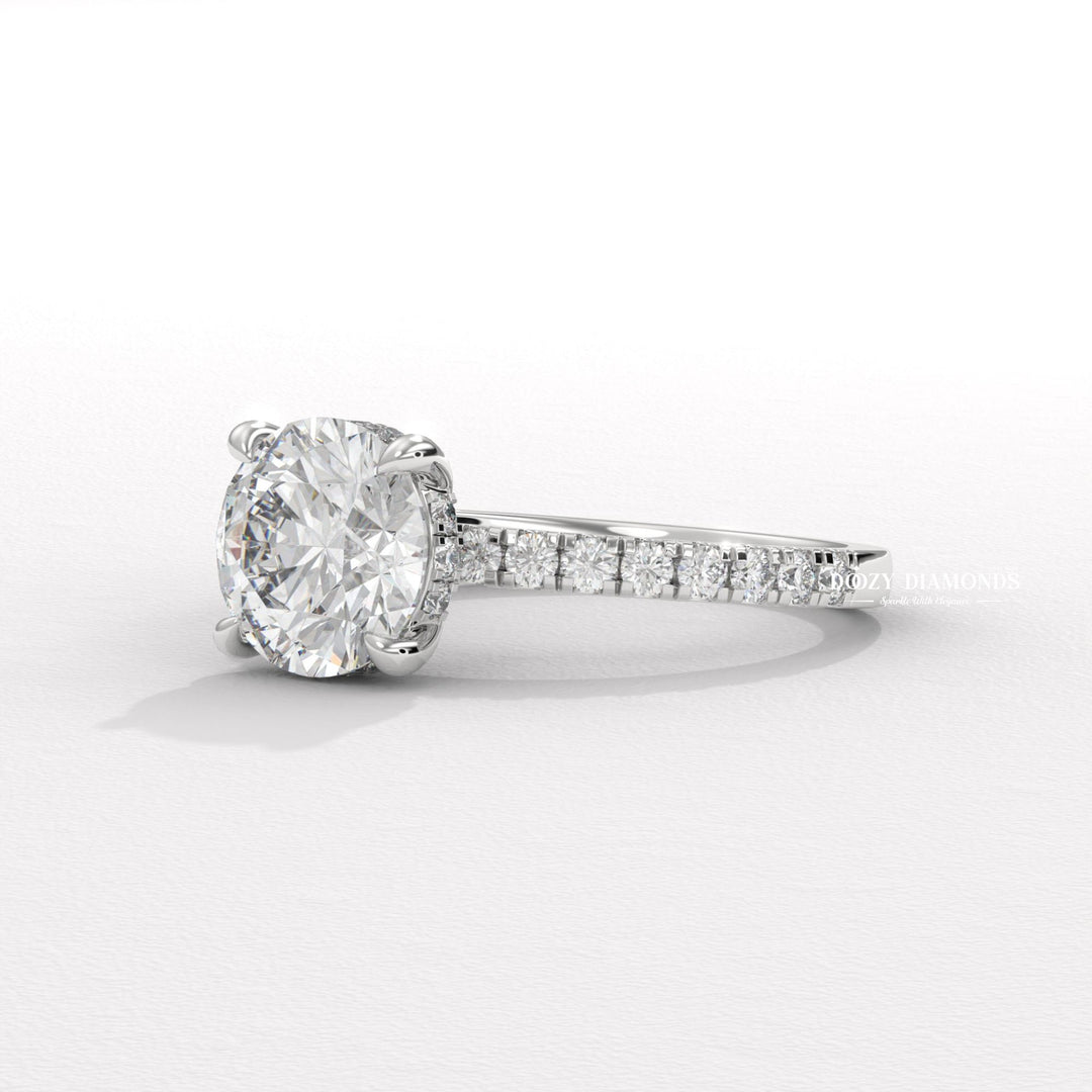 Hidden Halo Ring, Round Brilliant Cut Lab Grown Diamond Ring