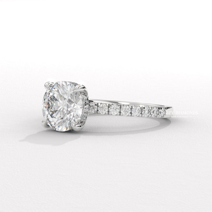 Hidden Halo Ring, Round Brilliant Cut Lab Grown Diamond Ring