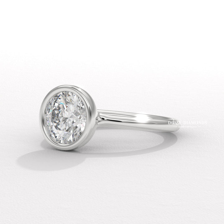 Round Bezel Set Engagement Ring, Lab Grown Diamond Ring