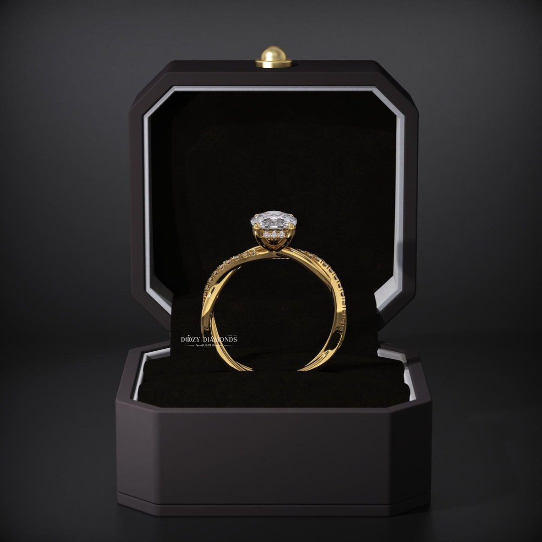 Cushion Lab Grown E/VVS1 Hidden Halo Diamond Infinity Pave Engagement Ring