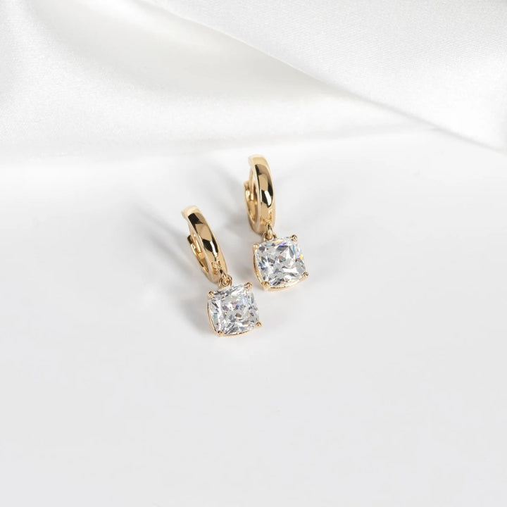 Cushion Cut Moissanite Diamond Solitaire Drop Earrings