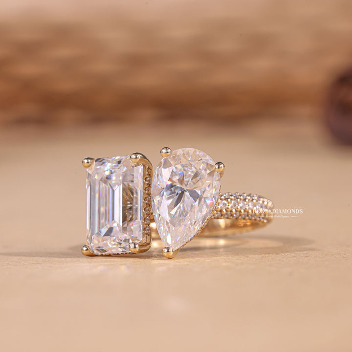 Pear & Emerald Cut Lab Grown Toi et Moi Diamond F/VS1 Micro Pave Engagement Ring - Doozy Diamonds