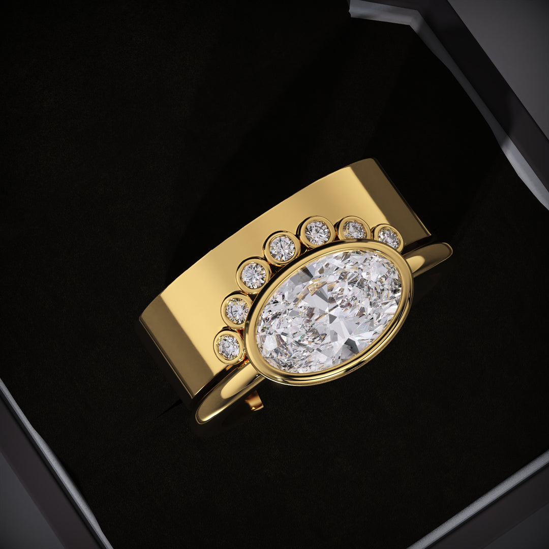 east west oval diamond engagement ring with matching band